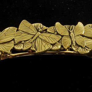 Hair Barrette Gold Tone Metal BUtterfly Top Hair Accessory 1"x 3 1/2"